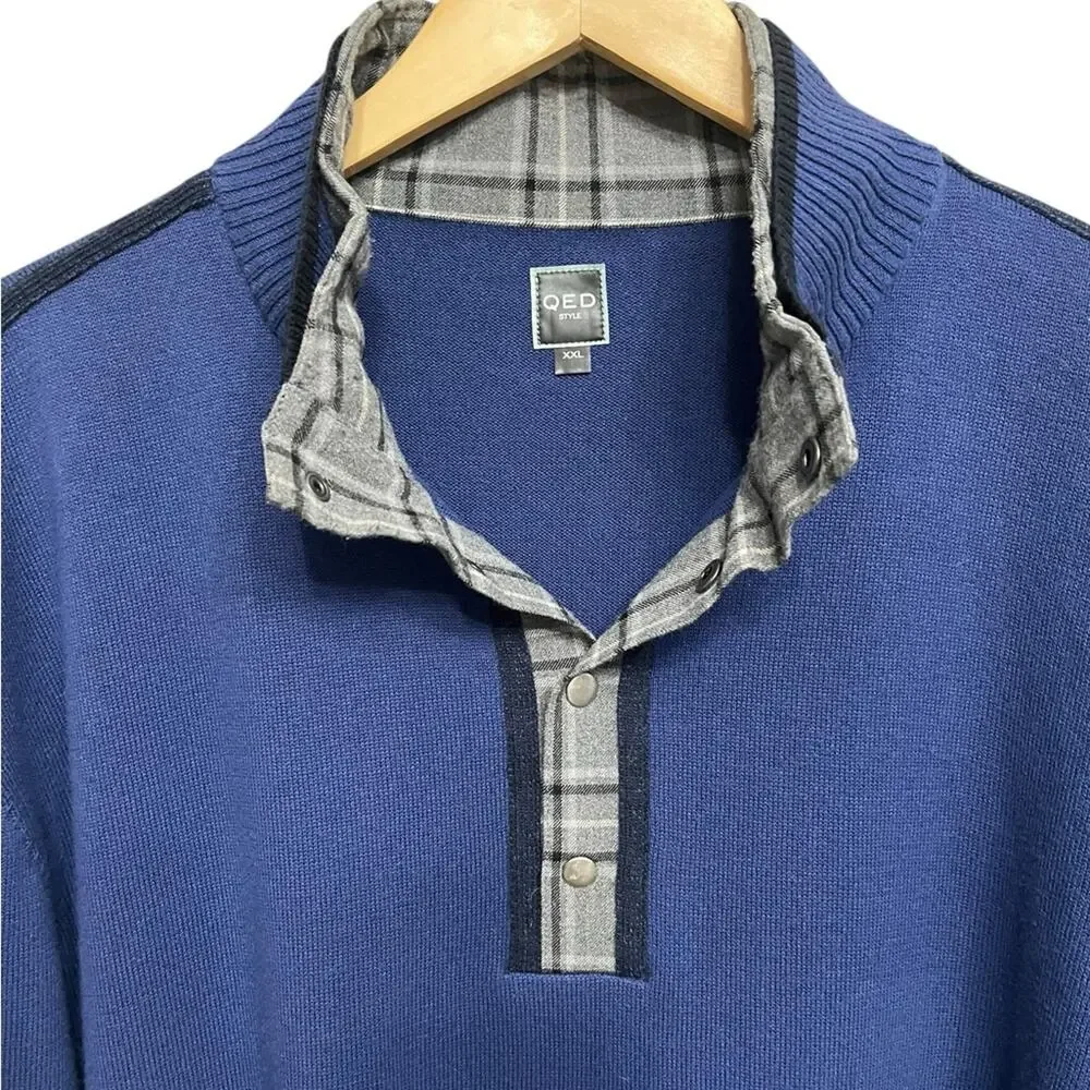 QED STYLE Brigham Golf Cashmere Blend Plaid Trim Pullover Sweater Men’s Size XXL